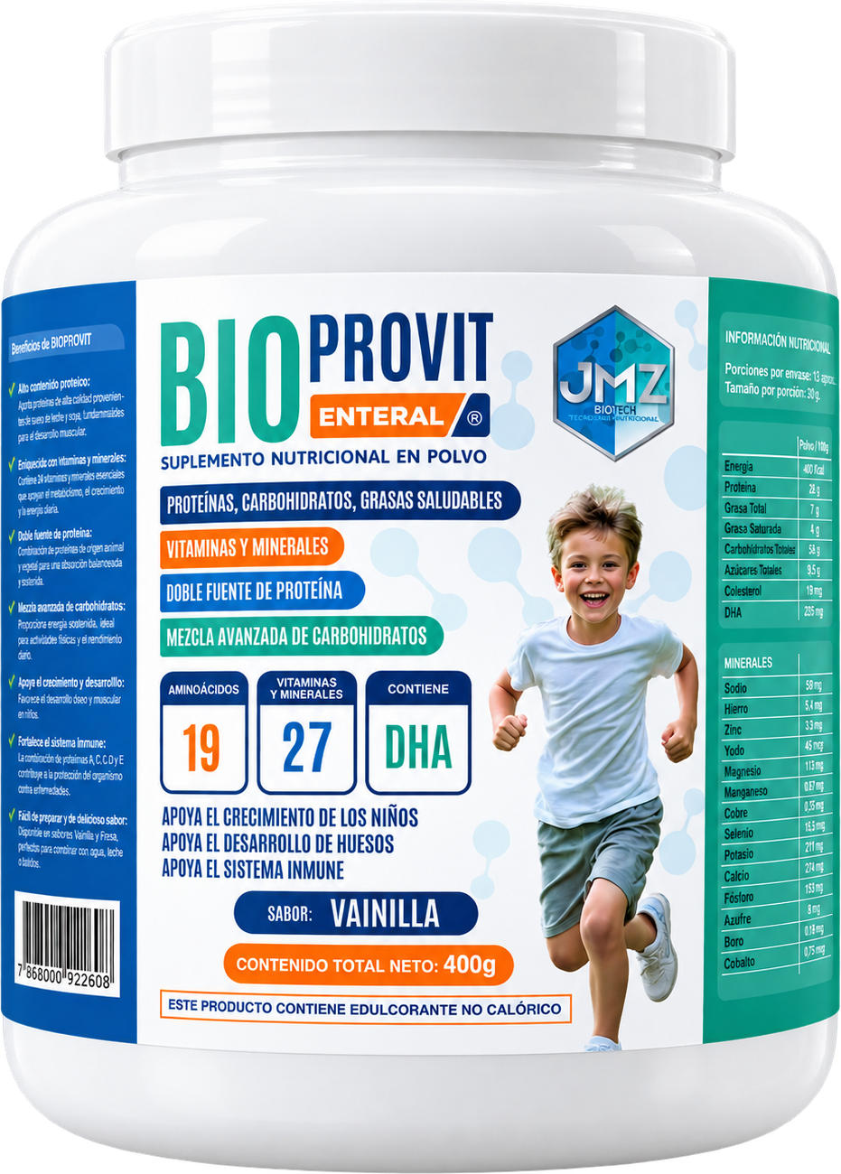 Tarro de BIOPROVIT™ Enteral niños 400 g, suplemento nutricional en polvo con DHA, sabor vainilla